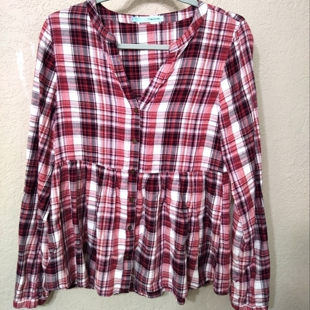 Maurice Plaid Peplum Shirt / Small